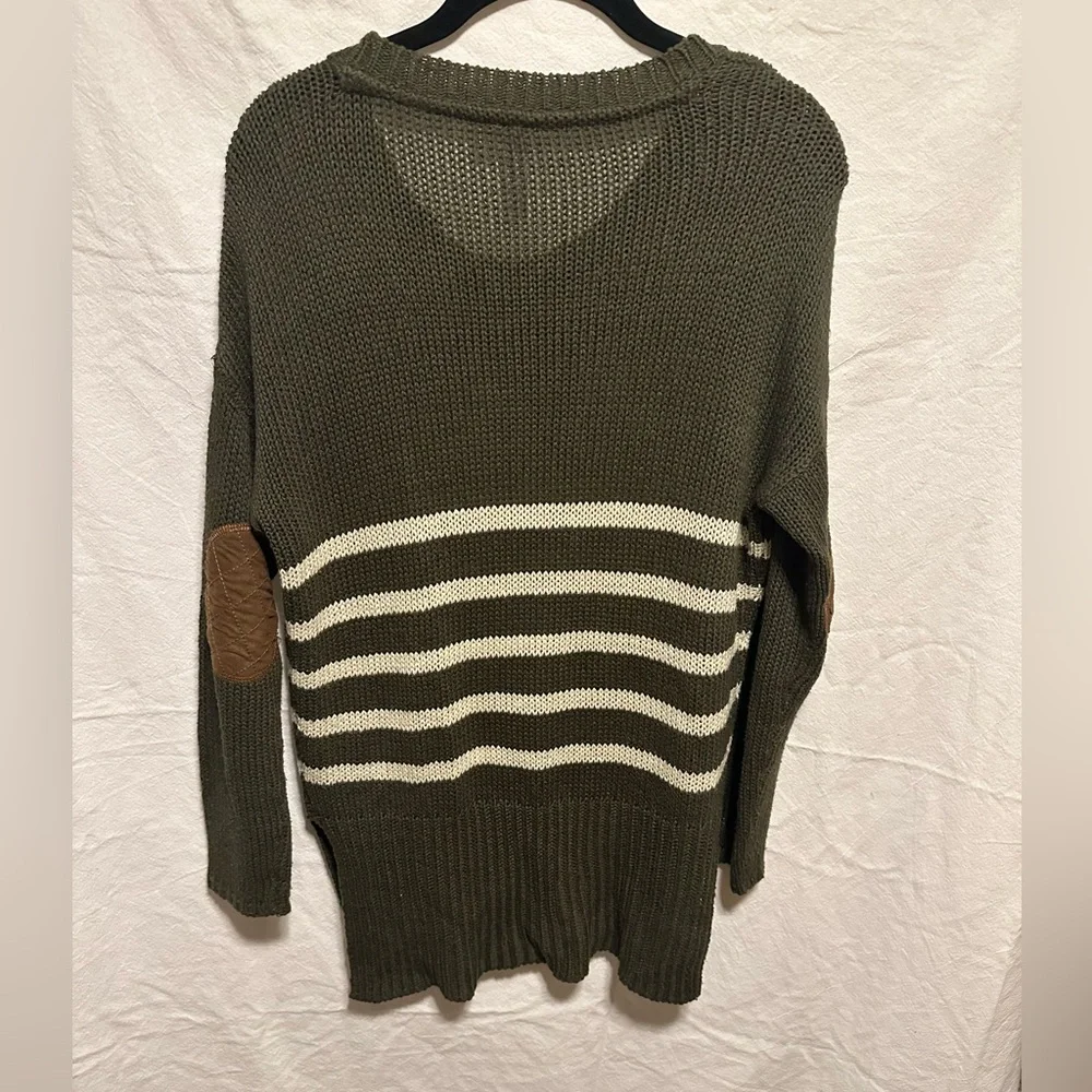 Alya Oversized Striped Crewneck Sweater with Elbow Patches Size M